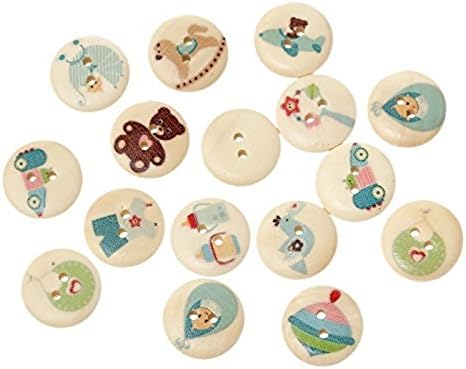 Wooden Buttons Kimter Natural Baby Care Pattern Random Mixed 18mm 2-Hole For Crafts Decoration Collections Sewing Pack of 100pcs