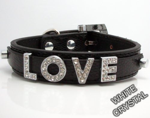 Extra Small Black Snake Leather with Swarovski Grade Crystal Collar for Cat/dog with Diamante Buckle ***Customize Your Own Pet Name***