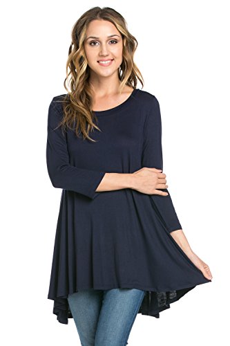 Frumos Womens 3/4 Sleeve Comfy Loose Fit Long Tunic Top Navy X-Large