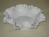 Vintage Fenton Art Glass Milk Glass Double Crimped Hobnail Bowl - 8 x 2 Inches
