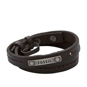 Fossil Herren-Armband Leder braun gewickelt Druckknöpfe 46 cm JF86571040
