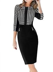 Cocktail Above the Knee Houndstooth Print Vintage Polyester/Spandex Elbow Length Sleeves Prom Dress/Party Dress 