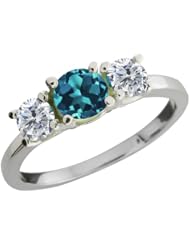 1.09 Ct Round London Blue Topaz G/H Diamond 18K White Gold Ring