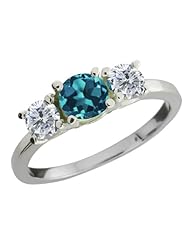 1.09 Ct Round London Blue Topaz G/H Diamond 18K White Gold Ring