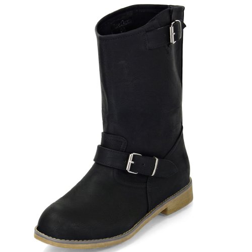 Damen halbe Wade Stiefel mit verstellbaren Schnallen MQ1113 Black Gr. 37