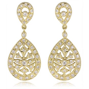 Diamond 14k Yellow Gold Antique Style Dangle Earrings