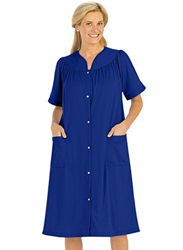 Snap-Front Duster Robe Housecoat Solid Color with Two Patch Pockets