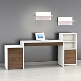 Nexera Liber-T Computer Desk with Bookcase and Filing Cabinet - White and Espresso