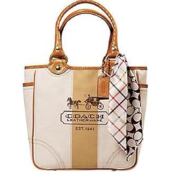 Coach Striped Heritage Bleecker Canvas Large Logo Tote Handbag Natural 11792 $378