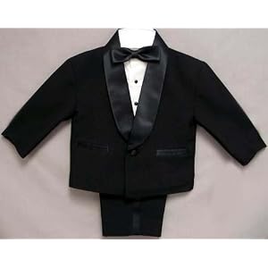 Toddler Boys 4-pc Quality Black Tuxedo Set , Pintucked Formal Shirt, Satin Piping Slacks, Satin Buttons, Satin Bowtie with Neckband - BT TUX201A