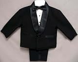 Toddler Boys 5-pc Quality Black Tuxedo Set , Pintucked Formal Shirt, Vest, Satin Piping Slacks,...