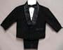 Toddler Boys 4-pc Quality Black Tuxedo Set , Pintucked Formal Shirt, Satin Piping Slacks, Satin Buttons, Satin Bowtie with Neckband - BT TUX201A