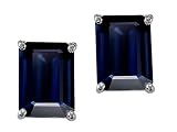2.50 cts Genuine Emerald Cut Sapphire Earring Studs - 14kt White or Yellow Gold