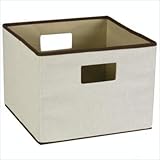 Household Essentials Canvas Storage Bin, Natural with Brown Trim