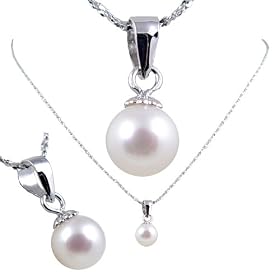 Freshwater Cultured Round Shape 6-6.5mm White Pearl Pendant, 16 Sterling... by Augustina Jewelry