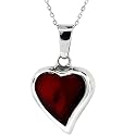 Sterling Silver Red Jasper Inlay Heart Pendant, 18"