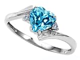 1.79 cttw 10k Gold Genuine Heart Shape Blue Topaz and Two Diamonds bypass Ring