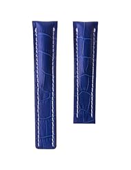 Genuine Leather Watch Strap for Breitling, Alligator Grain, Blue and White, Deployment, 22mm