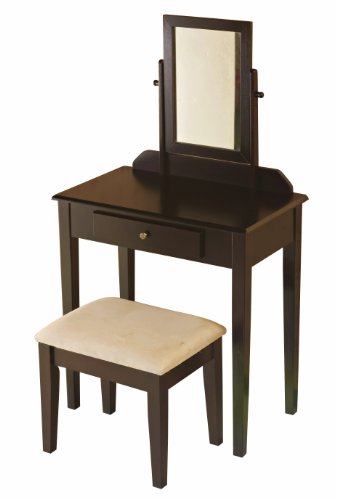 Espresso Finish Wood 3 Pc Vanity Bedroom Make up Bench