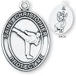 Sterling Silver Saint Christopher Mens-Boys Karate Medal and 24-inch Chain