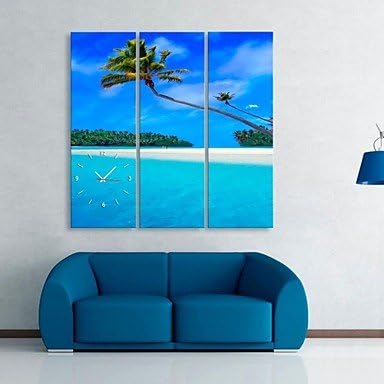 Dudu The Coast And Coconut Trees Clock in Canvas 3pcs