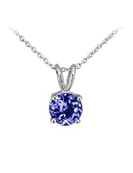 0.12 Ct Round Natural Blue Tanzanite 14K White Gold Pendant With 18" Chain