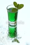 IMAGE OF Wallmonkeys Peel and Stick Wall Decals - Peppermint Liqueur with Mint Branch on the Mirror - 18