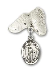 Sterling Silver Baby Badge with St. Petronille Charm and Baby Boots Pin