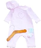 Emile et Rose Stretch Embroidered Heart All in One with Hat and Socks, Sleepsuits and Playsuits, Baby girl, 6-9 months