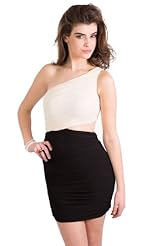 One Shoulder Ruched Cutout Asymmetric Elastane/Polyamide Bodycon Dress 