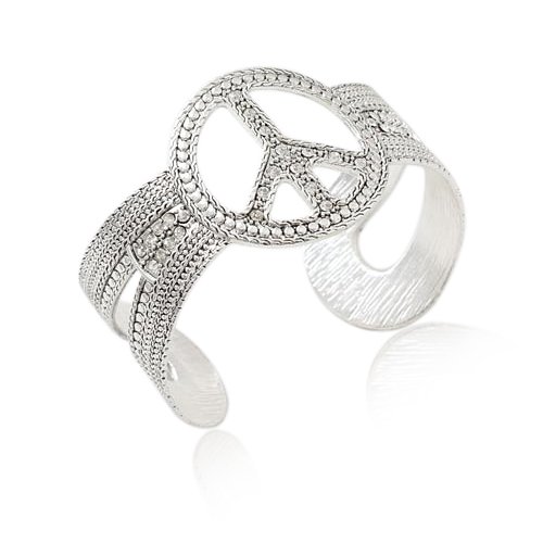 Silver Peace Symbol Cuff Bracelet Fashion Jewelry