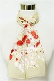 Red Floral Print on Cream - Silk Long Scarf 12x60
