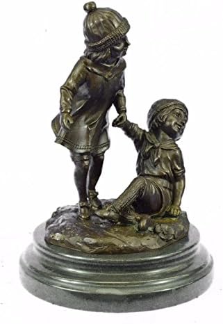 Handmade Bronze Sculpture, Statue Signed~D.H Chiparus~ Two Small Girls Play In Cold Winter, The Sight Of Two Small Girls Brings A Smile To Almost Anyone'S Face. Two Girls Sit On A Flowery Patc...