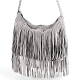 New Grey Celebrity Fringe Tassel Faux Suede Shoulder Messenger Bag Handbag