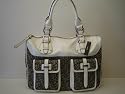 DKNY (Donna Karan New York) Logo Business Tote with Patent Trim in Brown / White