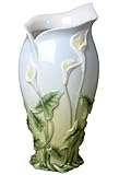 IMAGE OF 12.5 inch White Vase with Shaped Mouth Calla Lily Leaf Stem Motif