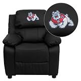 Flash Furniture Fresno State University Bulldogs Embroidered Black Leather Kids Recliner with Storage Arms