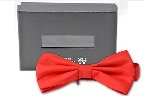 Uomo Vennetto - Men's Elegant Pre-tied Satin Tuxedo Style Bow Tie - Red with Box