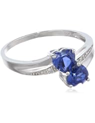 Double Heart-Shaped Created Sapphire and Diamond Birthstone Ring in Sterling Silver