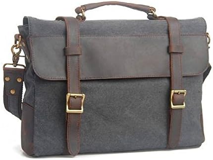 Unisex Canvas Leather Office Messenger Briefcase Satchel Crossbody Shoulder Bag