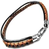 Designer Ellis Infinity Series Double Strand Black and Brown Braided Leather Sterling Silver Bracelet