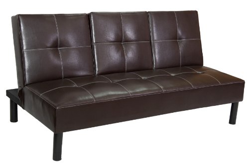 Home Source Industries 12393 Brown Click Clack Sofa with Center Drop Down Tray Convertible Bed, Brown