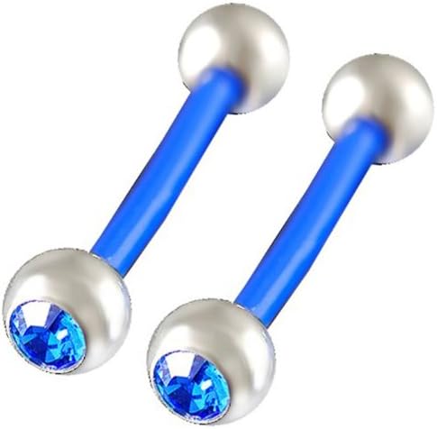 14g 14 gauge 1.6mm, 5/8" inch 16mm long - Dark blue flexible acrylic tongue bars bar tounge nipple barbell ear rings with 5mm stainless steel balls and Swarovski Crystal Jeweled Sapphire - Pierced Body Piercing Jewelry Jewellery - Set of 2 ALSX