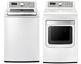 Samsung White 4.7 cu. ft. Top Load Washer and 7.4 Cu Ft GAS Steam Dryer WA5471ABW_DV5471AGW