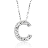 Sterling Silver Diamond cz stone Pave Letter C Pendant Slide