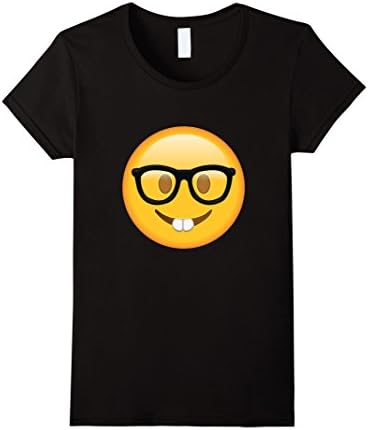 Women's Nerd Glasses Buckteeth Emoji T Shirt XL Black