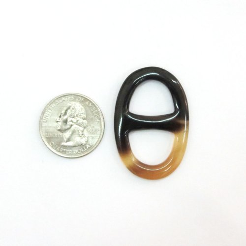 Marycrafts Size 2 Haft Amber Haft Black Buffalo Horn Scarf Ring H Oval Shape Twilly Scarf Ring Handmade 4.1x2.7 cm