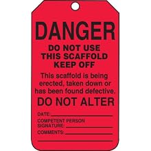 Accuform Signs TSS101PTP Danger Tag, "Do Not Use This Scaffold Keep Off" Front, Blank Back, Red RP-Plastic (Pack of 25)