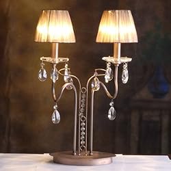 Lumax Lighting 0223TB-16AC 2L Ant. Copper Egyptian Empire Color Crystals Table Lamp