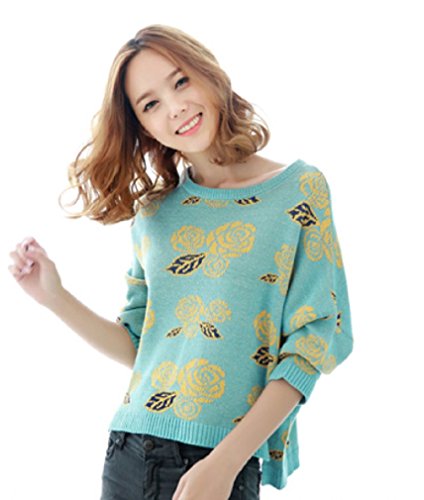 【ARINCO】 ローズ 薔薇 デザイン スプリング ニット レディース 大人 カジュアル ミント ワンサイズ M